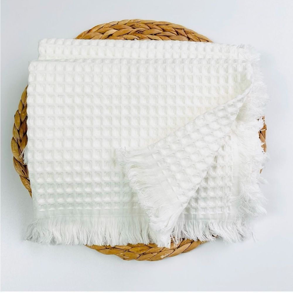 DREAMLINE 100% Cotton Waffle Blanket Natural White